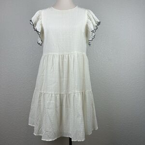 Who What Wear Women's Beige Tier Mini Dress Pullover Ruffle Sleeve  XS